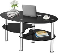 Nouveau Design 2026 Quantité Minimale de Commande 30 Pièces 2026 Vente Chaude Table Basse Ovale Moderne à 3 Niveaux Plateau en Verre Pieds en Acier Rangement Ouvert pour Salon