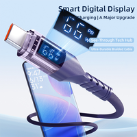 Câble de charge rapide USB-A Type-C avec affichage LED intelligent 66W - 1m/2m, tressé en nylon, durable, tête transparente, synchronisation des données pour téléphone portable