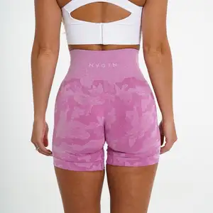 Custom Womens seamless yoga shorts gym High Waisted activewear wholesale nvgtn supplier Bubble Camo Seamless Shorts