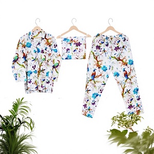 Conjunto de Pijama para Mujer, 100% Algodón, Estampado Floral, Ropa de Dormir Cómoda Hecha a Mano, para Damas de Honor, Uso Diario, Verano - Product Image 1