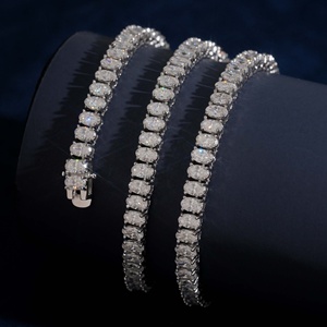 925 Silver Moissanite Tennis <b>Necklace</b> Oval Cut 3*5MM Rhodium Plated Classic Style Tennis <b>Chain</b> - Product Image 1