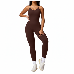 Mono de yoga de una pieza para chicas altas, con efecto fruncido en los glúteos, pantalones acampanados, ropa deportiva con logo personalizado - Product Image 1