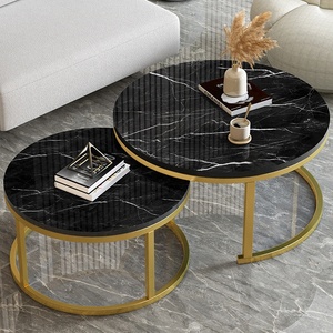 豪华现代圆形斯堪的纳维亚简约木制茶几套装，用于客厅家具 - Product Image 1
