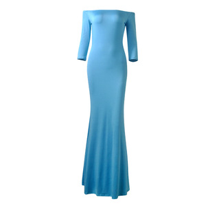 Abito da sera elegante da donna a maniche lunghe con spalle scoperte e maniche lunghe a vita alta - Product Image 1