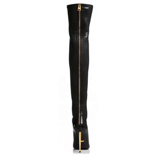 Bottes hautes pour femmes, design concis, grande taille 43, au-dessus du genou, avec fermeture éclair arrière, talon fin, bottines longues - Product Image 4
