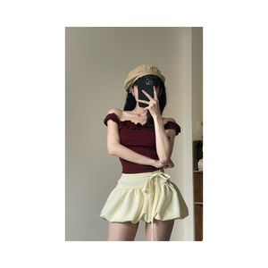 T-shirt en jersey de coton pour femme, coupe ajustée, épaules dénudées, avec volants, écoresponsable, faible MOQ - Plusieurs couleurs, nouvelle mode, échantillon gratuit - Product Image 4