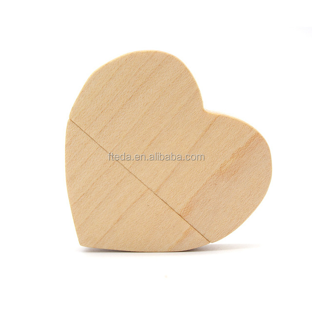 OEM Factory Customized Wooden Heart USB 2.0 Flash Drive with Full Capacity and 10-Year Data Retention