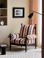 Fauteuil de salon/balcon rétro français en bois rouge, style moderne du milieu du siècle, avec dossier en acier et revêtement en tissu, garni d'éponge