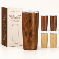 Gobelet isotherme en acier inoxydable effet bois OEM 20 oz avec couvercle coulissant transparent, tasse à café de voyage isolée sous vide pour voiture, bureau et cadeaux