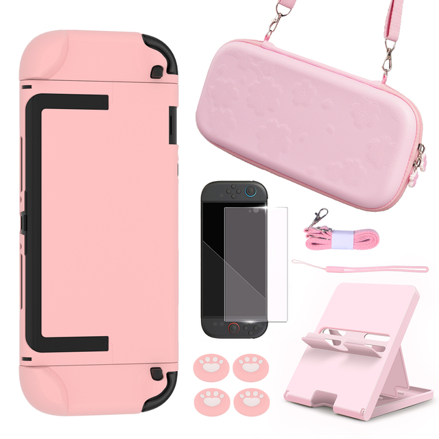 Storage Kits for Nintendo Switch 2 Console Pink Case Stand Thumbstick Tempered Glass Film Gaming Accessories Sets