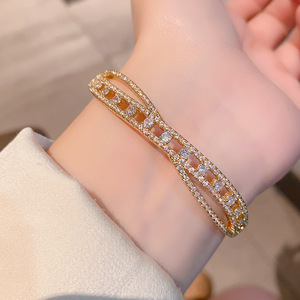 European American <b>Bangle</b> Gold <b>Silver</b> Diamond Jewelry Women's Gift Micro Insert Oval Fashion <b>Bracelet</b> - Product Image 3