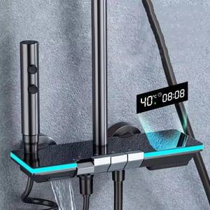 Set di rubinetti per doccia con Display digitale a LED e piattaforma di stoccaggio 4 funzioni doccia Set di tasti per pianoforte termostatici sistema doccia - Product Image 3