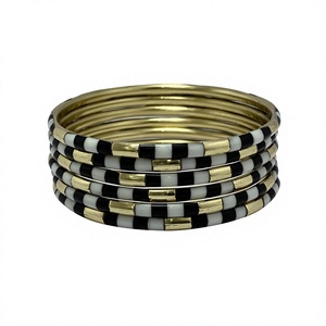Custom Made Trendy Brass Cuff Bangles with Resin Inlay and Embedded Colored Stones Gold Plated Unisex Jewelry - Product Image 1