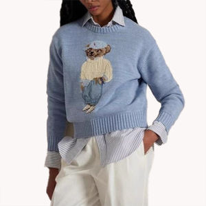 Nouveauté Pull décontracté pour femme à col rond avec motif d'ours brodé Pull personnalisable en tricot Haut décontracté - Product Image 5