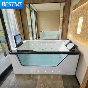 <span class=keywords><strong>Baignoire</strong></span> à remous autoportante en verre trempé de luxe en acrylique blanc pour 2 personnes baignoires à accoudoirs de massage baignoires - Product Image 1