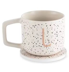 New Design Professional 13.8Oz Personalized Monogram J Dishwasher Safe <b>Coaster</b> and Stir Spoon Set <b>Ceramic</b> Mug - Product Image 3