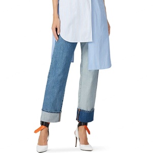 Nuevos Jeans de Mujer de Moda, Cintura Alta, Bloques de Color, Lavado Azul, Estilo Recto, Ropa de Mujer - Product Image 3