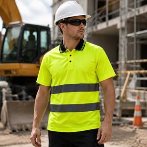 Polo ad Alta Visibilità a Maniche Corte Verde Fluorescente Traspirante ad Asciugatura Rapida per Edilizia e Lavori Estivi all'Aperto - Product Image 6