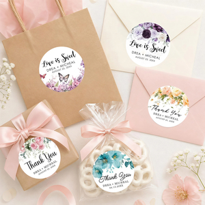 Autocollants de mariage personnalisés pour les cadeaux, étiquettes de remerciement personnalisées <span class=keywords><strong>avec</strong></span> noms et date, sceaux d'enveloppe ronds floraux pour boîtes cadeaux - Product Image 5