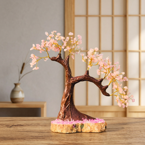 Pink Crystal Tree Handmade Gemstone Decor Wooden Base Stone Branch Ornament for Home Office <b>Desk</b> - Product Image 3