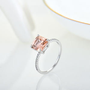 Anillo de Compromiso YILUN Personalizado de Plata de Ley 925 con Circonita Cúbica y Baño de Rodio, Corte Cuadrado, <span class=keywords><strong>Morganita</strong></span>, para Mujer - Product Image 3