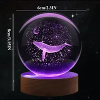 Verre poli moderne 3D gravé au laser lune baleine marche boule de cristal veilleuse LED couleur chaude pour décoration de salle de Noël