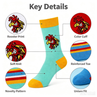 Chaussettes en coton jacquard unisexe motif coq de combat, chaussettes fantaisie à motif animalier dessin animé, style streetwear, personnalisables avec logo OEM