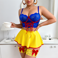 Haut bustier corset bleu en dentelle pour femme, avec détails lacés rouges sous la poitrine, idéal pour les fêtes, costumes, lingerie sexy, sous-vêtements, cosplay