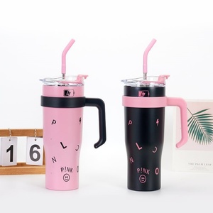40oz Double Wall Stainless Steel Tumbler with Handle and Straw Lid <b>Large</b> Insulated Travel Car <b>Mug</b> - Product Image 1