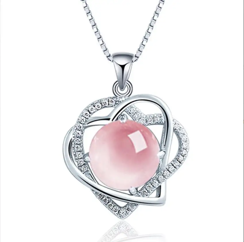 Natural gemstone heart shape pendant jewelry 925 silver pink rose quartz multi color stone