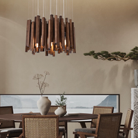 Lustre LED en bois à suspension avec interrupteur, couleur bois foncé, pour café – Excellent rapport qualité-prix