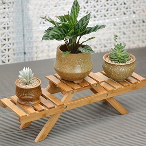 Bamboo Plant <b>Stand</b> 52x15x16.5cm Desktop Indoor Flower <b>Pot</b> Rack Natural Wood Color Modern Design - Product Image 1