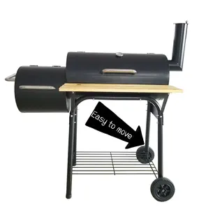 Aanpasbare Trolley Verticale Tafelblad Dubbele Oven Lade Houtskool Oven Pellet Rotisserie Bbq Vat Grill Met Bijzettafel