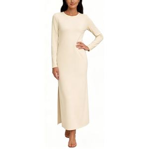 Robe longue unie à manches longues et fente latérale avec poches pour femme - Vêtements pour femme Sehe Fashion - Product Image 4