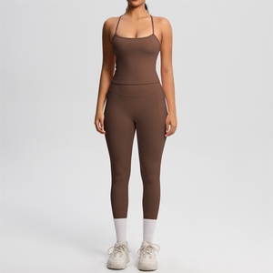 Ensemble deux pièces pour femme, style américain, débardeur de yoga moulant brossé, tenue de sport décontractée pour la course <span class=keywords><strong>en</strong></span> extérieur et le fitness - Product Image 2