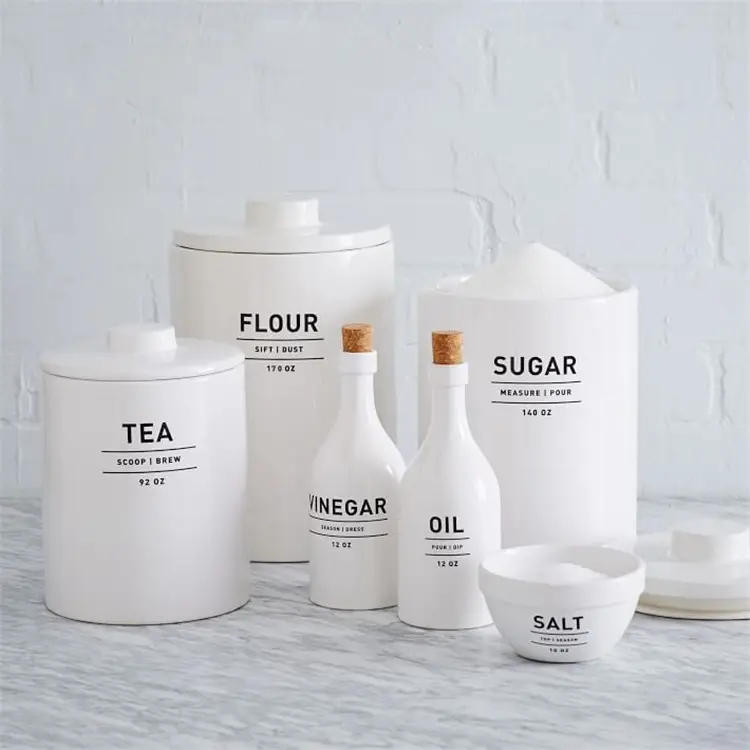 Benutzer definierte Logo Bulk Küche Vintage weiße Keramik Mehl behälter Tee und Kaffee Kanister