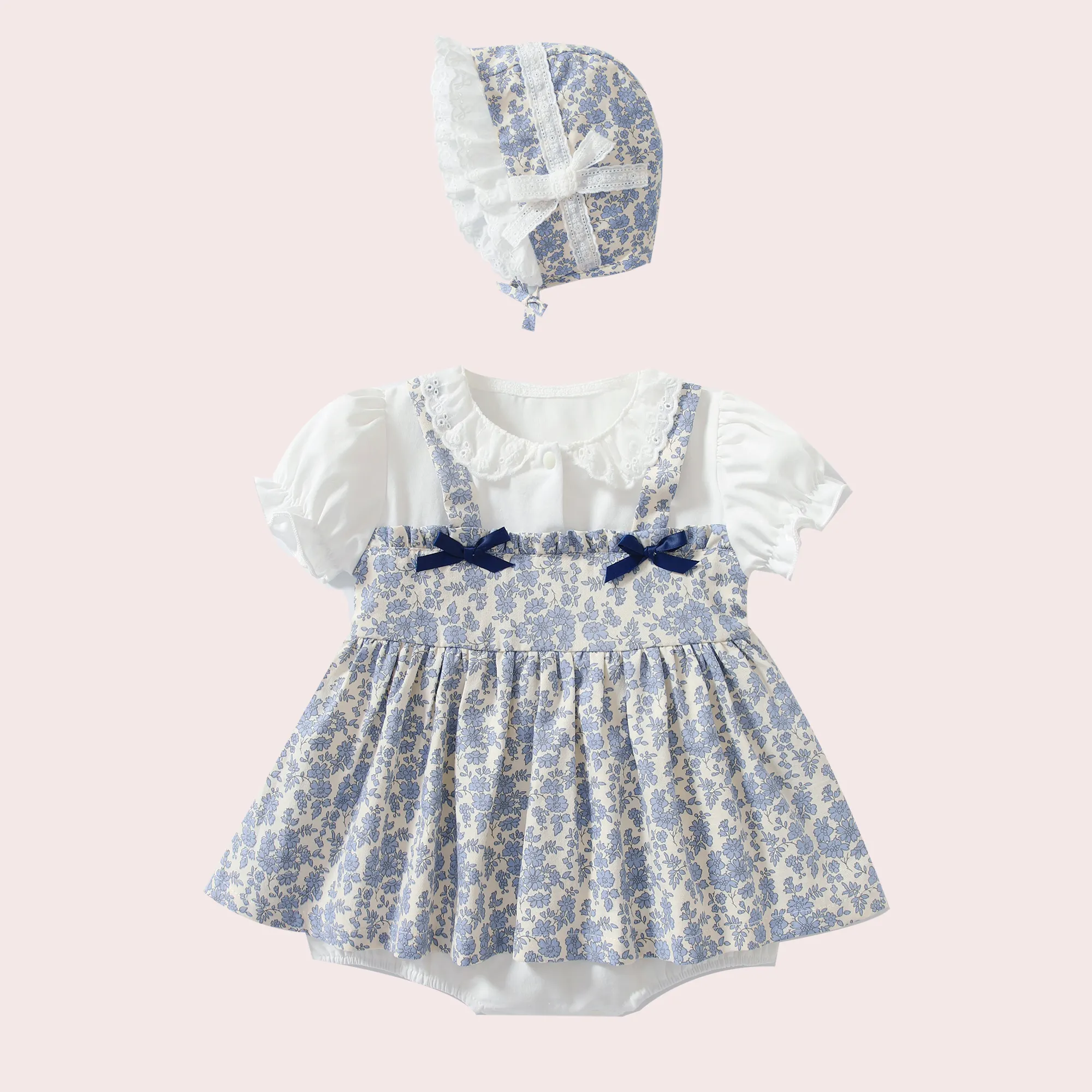 Wholesale Baby Toddler Dress for Girls 2-12 Girls Dresses With Diaper and Hat Lace Decoration Baby girls dresses