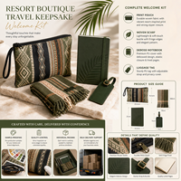 Kit de bienvenue personnalisé pour les voyages en resort, comprenant un sac fourre-tout, un gobelet isotherme, une écharpe, une pochette, une étiquette de bagage et un carnet