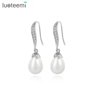LUOTEEMI Earing Woman Charm 2023 Pearl Drop Unique Dainty Fashion Lady Cubic Zirconia Luxury Earring Hook