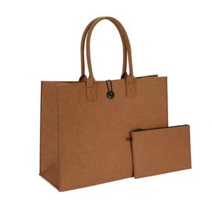 2026 Reusable Custom Eco-Friendly Casual Large Capacity Grey Women Tote Bag <b>Handbag</b> With Small Felt Wallet Pouch - Product Image 3