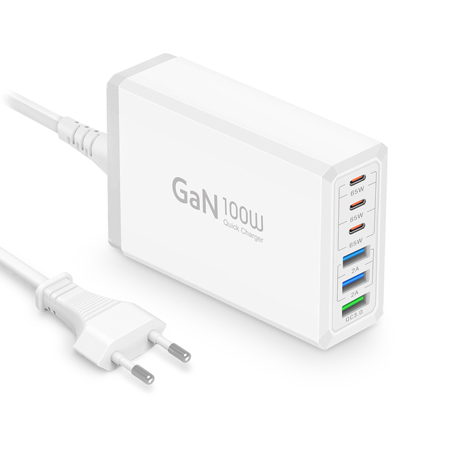 2026 New Arrival 100W GaN PD 3.0 QC3.0 Multi-Port USB Charger 5V3A Type-C+2USB OVP Protection Universal Plug