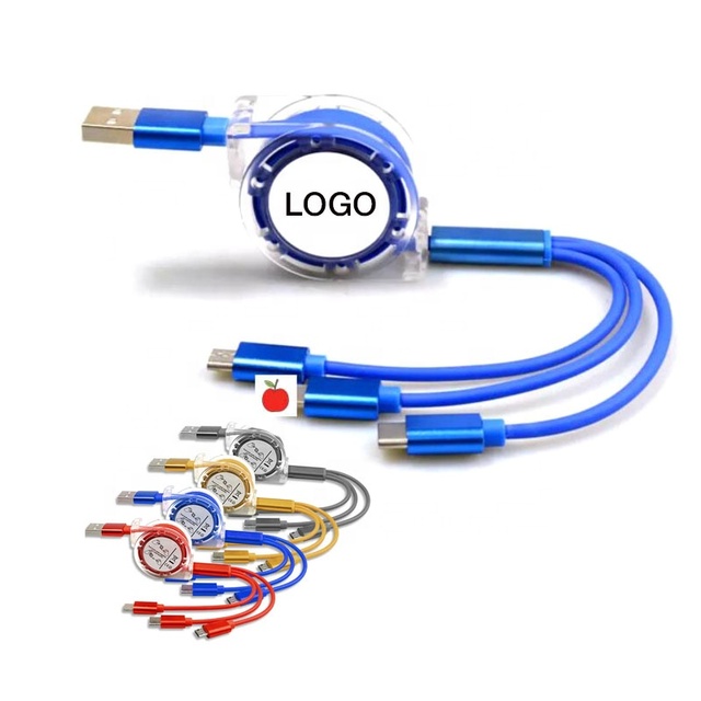 Custom logo 3 in 1 Charging Cable 3A Multi Phone Charger Cable Retractable Usb Cable