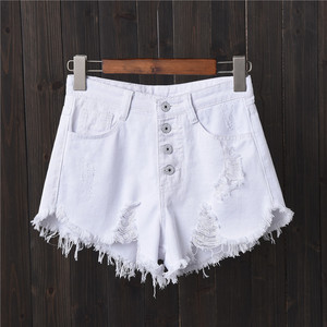 Shorts de Mezclilla Gris Ahumado de Cintura Alta a la Moda para Mujer, Pantalones Cortos Rotos <span class=keywords><strong>con</strong></span> <span class=keywords><strong>Botones</strong></span>, Holgados, de Pierna Ancha, Talla Grande para Mujeres Sensuales - Product Image 4