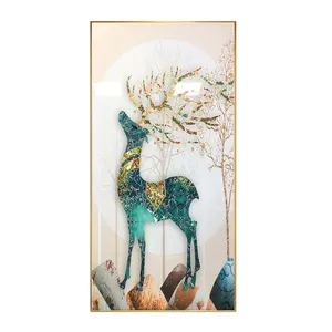 Pintura de porcelana de cristal de diamante, pintura de decoración de ciervos dorados sencilla y moderna de estilo nórdico, cuadro ligero y extraño