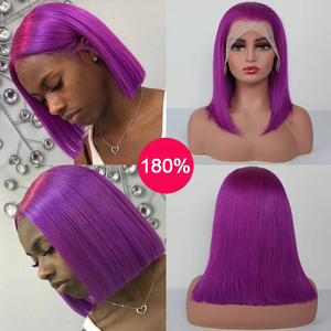 Parrucche anteriori in pizzo trasparente 10-16 pollici <span class=keywords><strong>capelli</strong></span> umani brasiliani 13*4 pizzo frontale 99J parrucca corta dritta <span class=keywords><strong>viola</strong></span> - Product Image 3