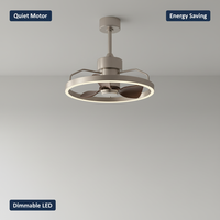 Ventilateur de plafond rétractable moderne avec lumière LED, moteur DC de 20 pouces, télécommande, pales cachées, pour chambre à coucher