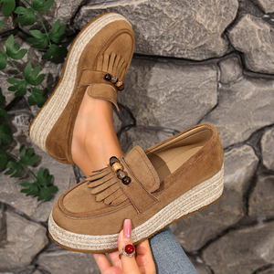 Mules compensées à plateforme à enfiler pour femme, grande taille, à semelle épaisse en corde de chanvre, basses, collection automne - Product Image 4