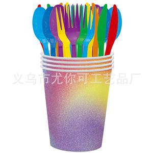 Ensemble de vaisselle jetable sur le thème du vortex coloré, assiettes en papier, gobelets, couverts, fournitures de fête, décorations d'anniversaire pour enfants - Product Image 5