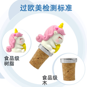 Pink Hair Unicorn Cork Wine Stopper Silver Metal Top Wooden Base For Champagne Red Wine Bottle - Product Image 3