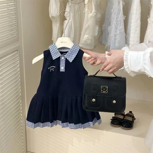 Vestito Estivo Senza Maniche per <span class=keywords><strong>Bambina</strong></span> 2026 Nuovo Abito da Principessa con Fiocco Carino Stile <span class=keywords><strong>Polo</strong></span> Gilet a Pieghe a Quadri - Product Image 2